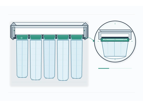 Illustration of bag openings attached to a header frame in bag-type air filter produIllustration of bag openings attached to a header frame in bag-type air filter production.ction.