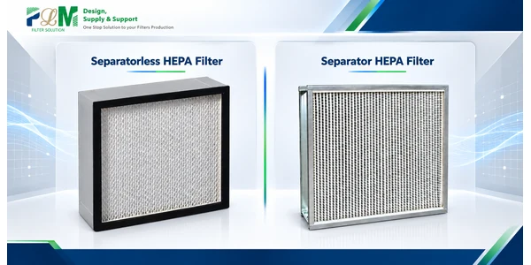 Comparison illustration of separatorless and separator filter structures for HEPA pleating.