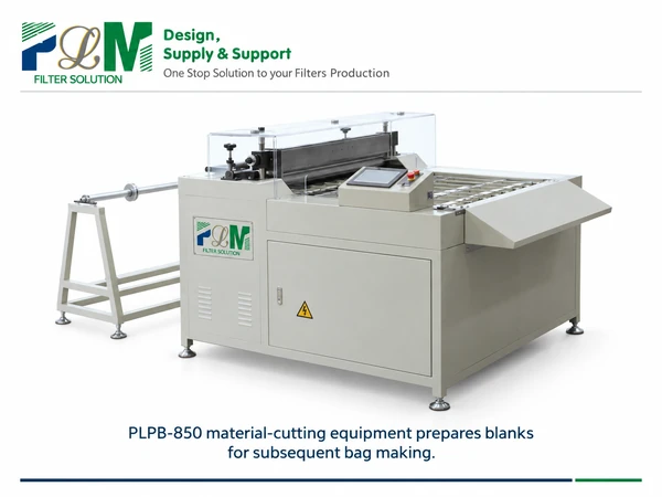 PLPB-850 cutting machine for preparing fabric bag filter material.