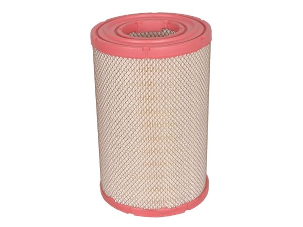 A commercial vehicle air filter with PU adhesive end caps are displayed.