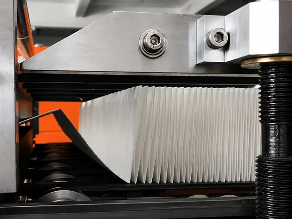 HEPA filter production line pleating process for stable filter production.