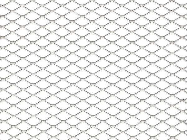 A piece of GI diamond mesh on white background.