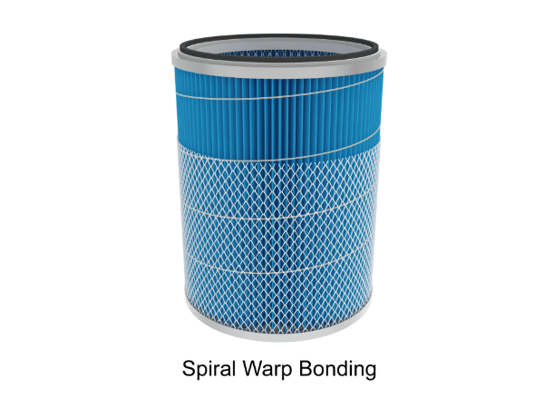 The hot melt glue is applied to the filter media for spiral wrap bonding.