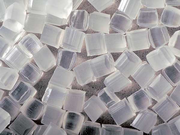 A pile of square, transparent PA blocks