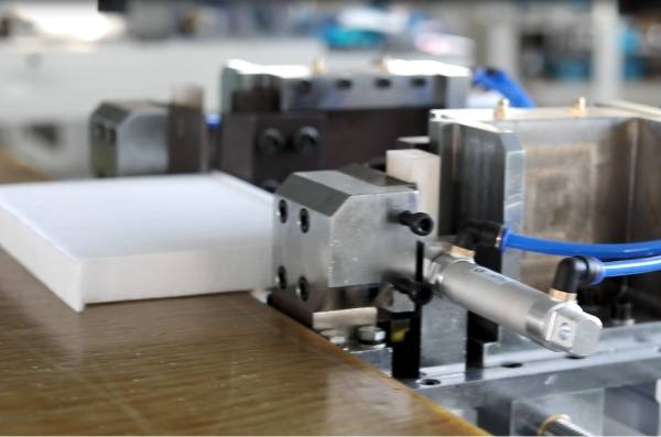 A production line of cabin filter.