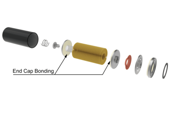 The explosive view of one/two component adhesive for oil filters is displayed.