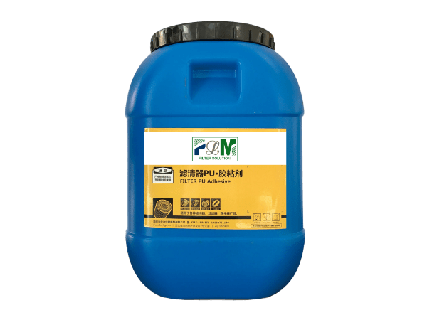 A blue barrel of filter PU adhesive is displayed.