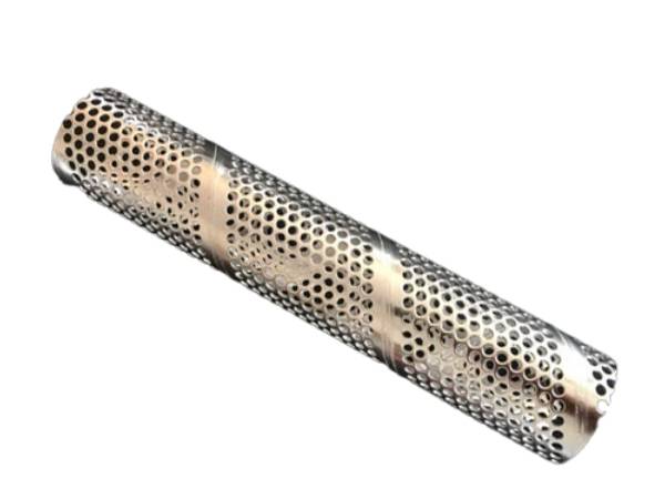 A piece of spiral perforated metal and spin-on filter structure.