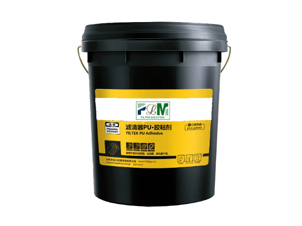 A black barrel of two component filter cartridge adhesive is displayed.