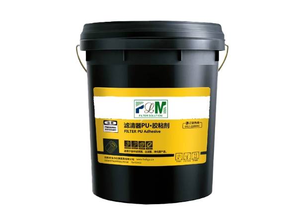 A bucket of two component filter cartridge adhesive